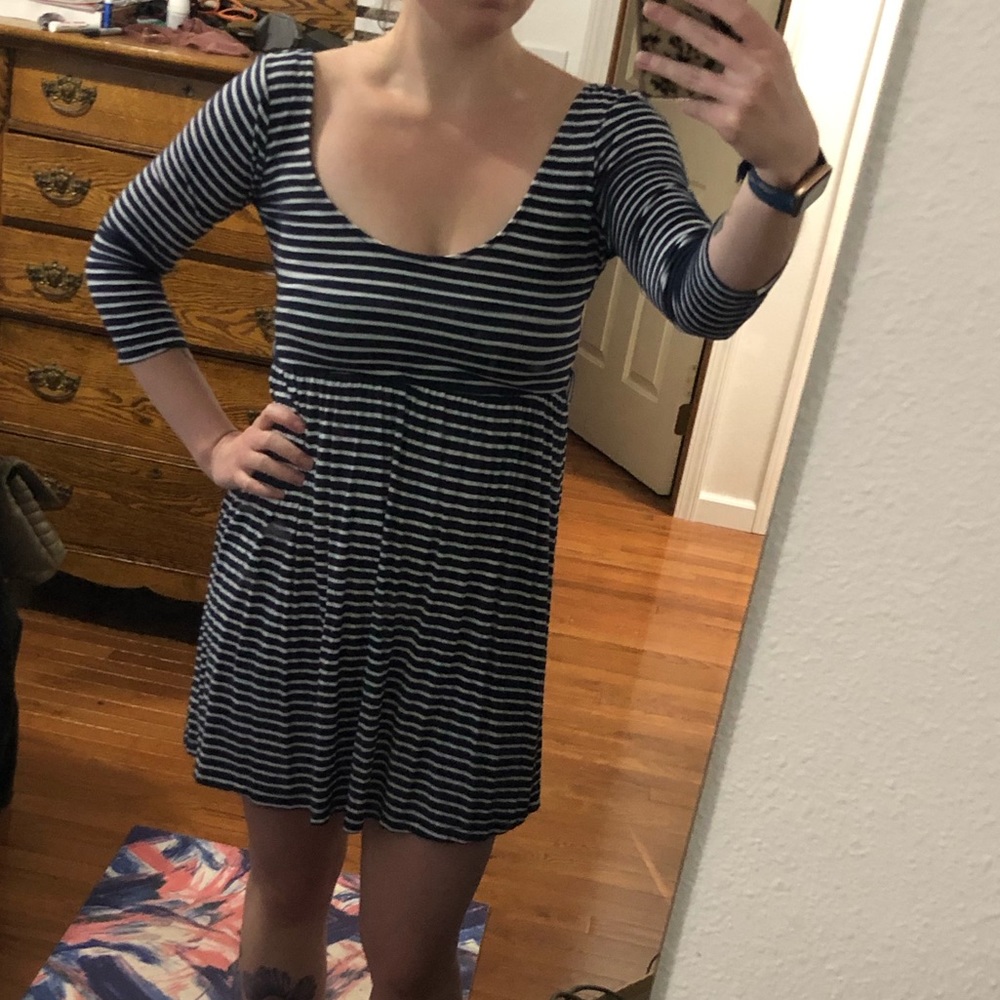 Deep V striped dress